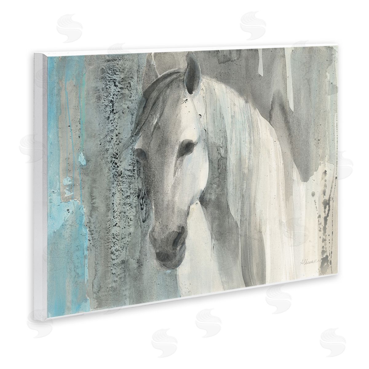 White Wild Horse Portrait Wood Plaque Wall Art, Home Decor by Albena Hristova