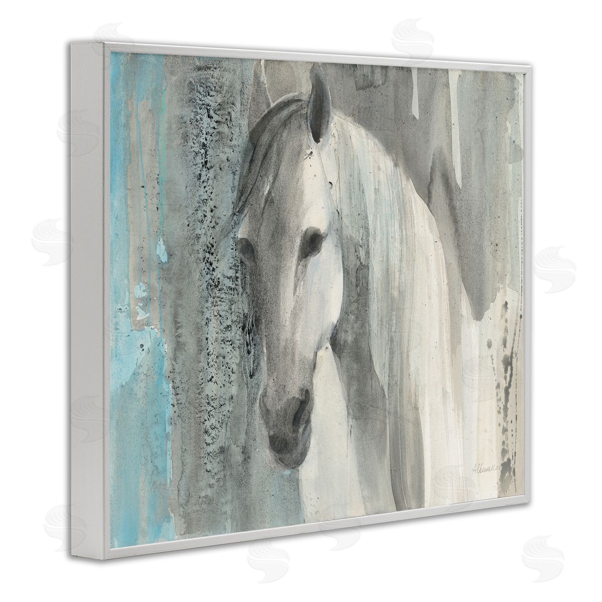 White Wild Horse Portrait White Frame Print Wall Art, Home Decor by Albena Hristova