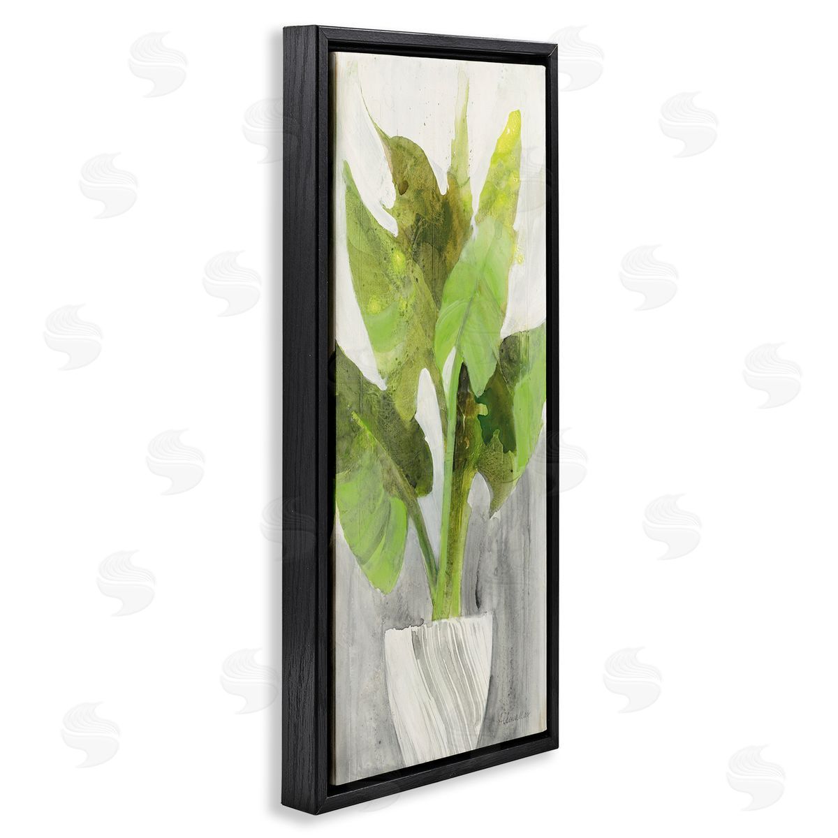 Large Plant in White Planter Black Floating Frame Canvas Wall Art, Home Decor by Albena Hristova