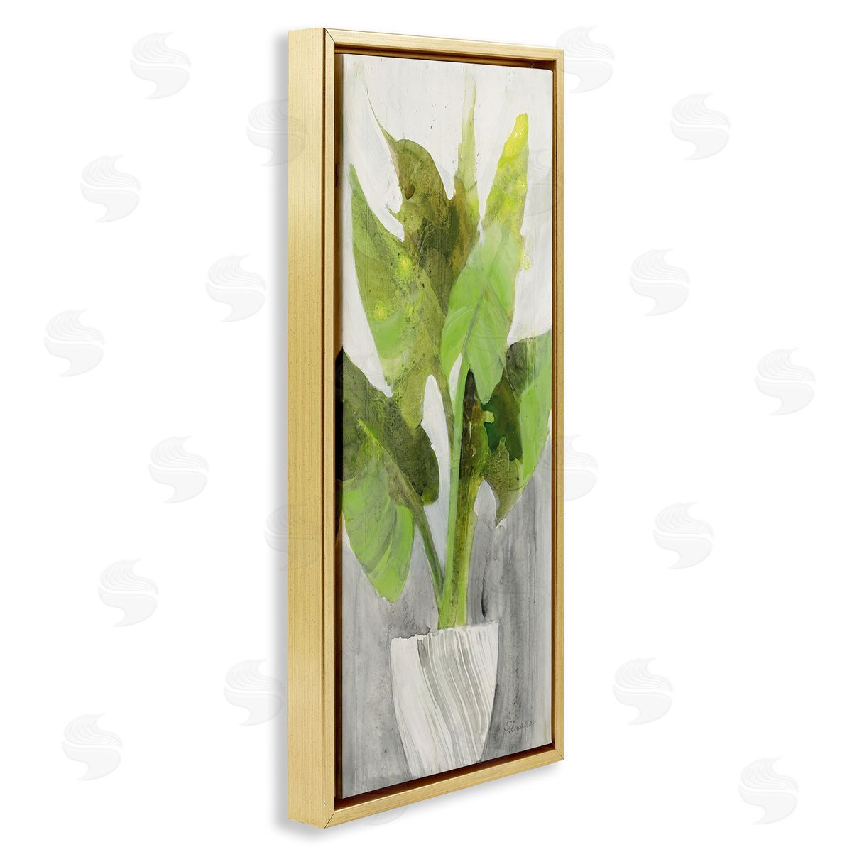 Large Plant in White Planter Gold Floating Frame Canvas Wall Art, Home Decor by Albena Hristova