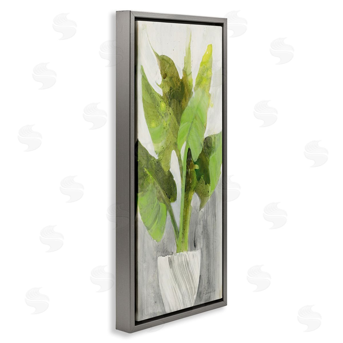 Large Plant in White Planter Grey Floating Frame Canvas Wall Art, Home Decor by Albena Hristova