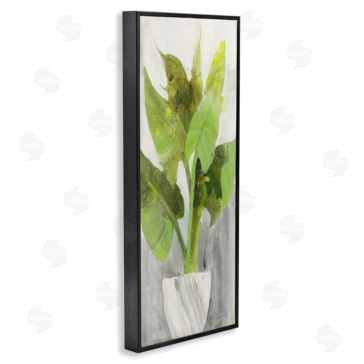 Large Plant in White Planter Black Frame Print Wall Art, Home Decor by Albena Hristova