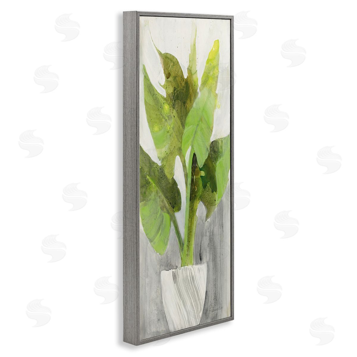 Large Plant in White Planter Grey Frame Print Wall Art, Home Decor by Albena Hristova