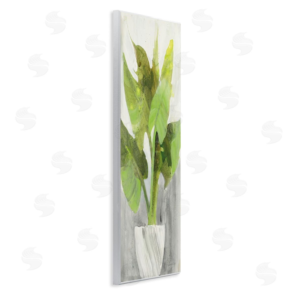 Large Plant in White Planter Wood Plaque Wall Art, Home Decor by Albena Hristova
