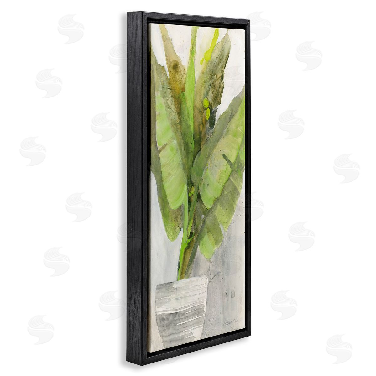Large Green Leaf Plant Black Floating Frame Canvas Wall Art, Home Decor by Albena Hristova