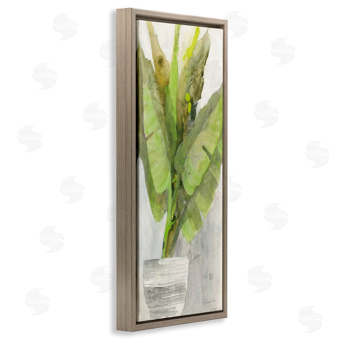 Large Green Leaf Plant Brown Floating Frame Canvas Wall Art, Home Decor by Albena Hristova