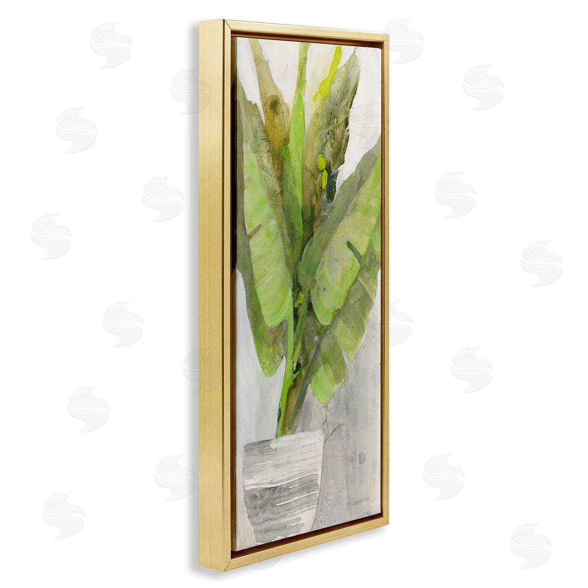 Large Green Leaf Plant Gold Floating Frame Canvas Wall Art, Home Decor by Albena Hristova