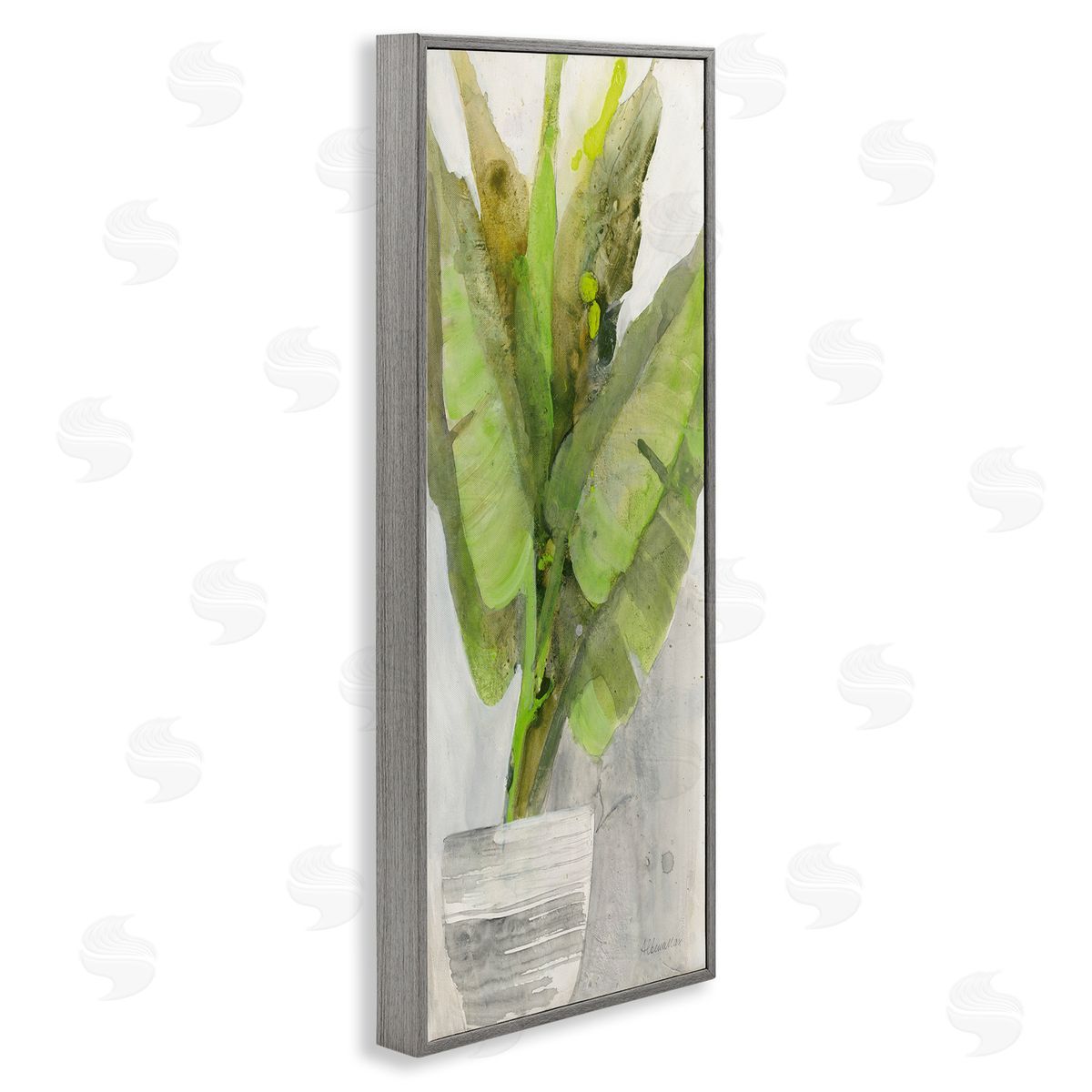 Large Green Leaf Plant Grey Frame Print Wall Art, Home Decor by Albena Hristova