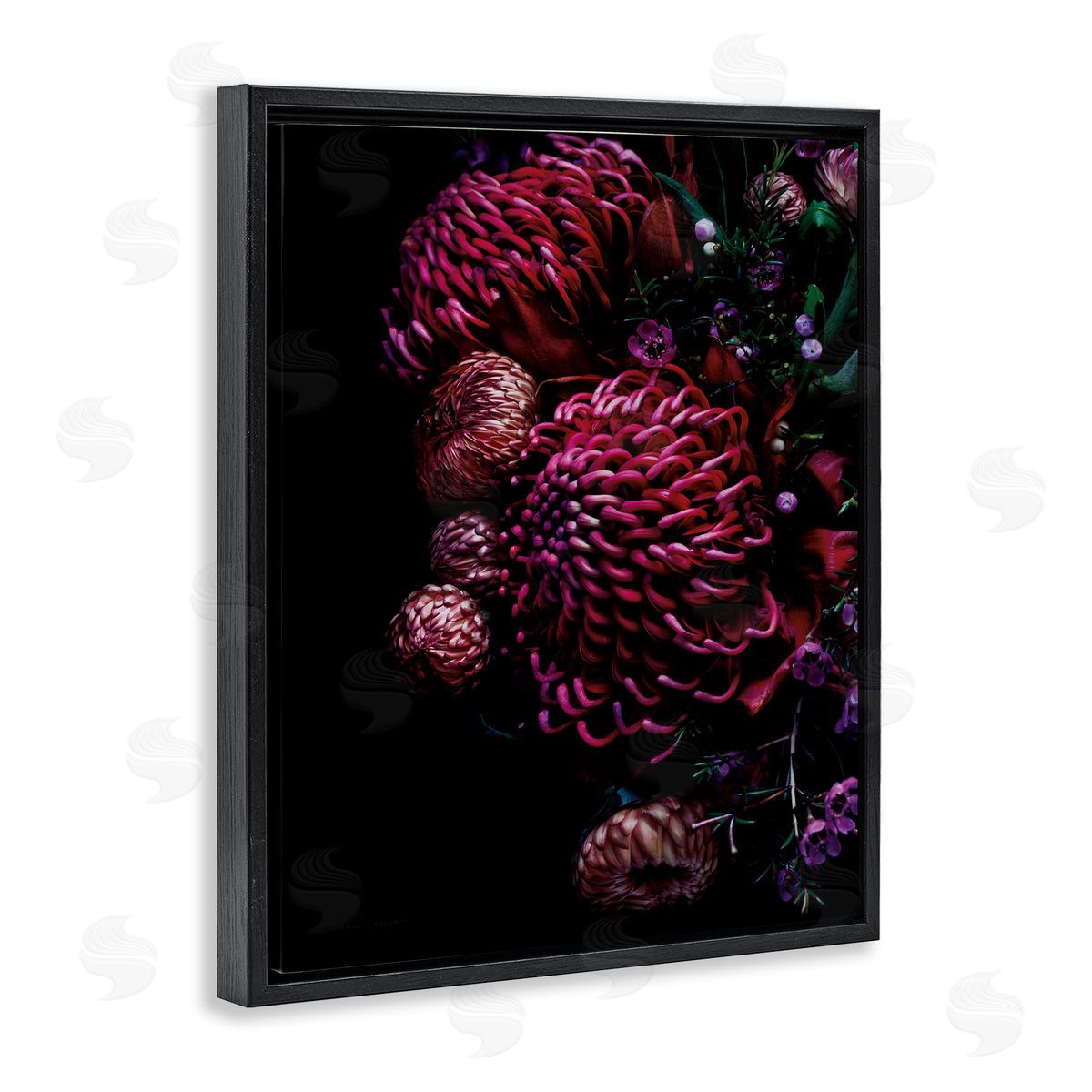 Detailed Tropical Flower Bouquet Black Floating Frame Canvas Wall Art, Home Decor by Elise Catterall