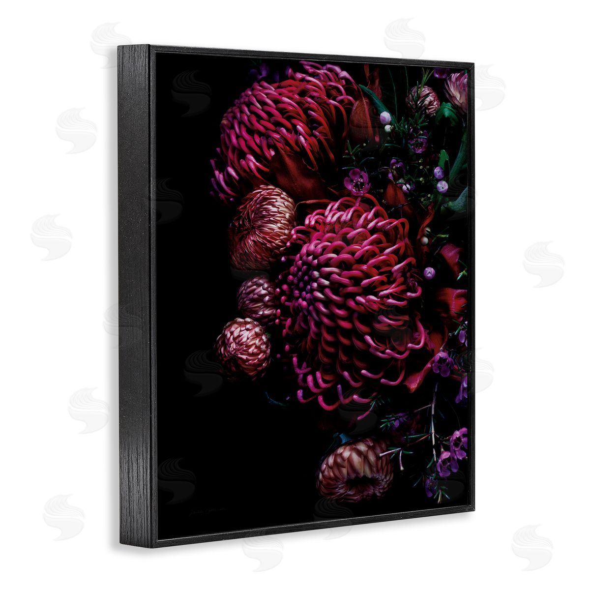Detailed Tropical Flower Bouquet Black Frame Print Wall Art, Home Decor by Elise Catterall
