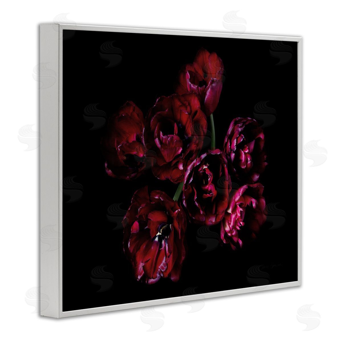 Dark Peonies Floral Bouquet White Frame Print Wall Art, Home Decor by Elise Catterall