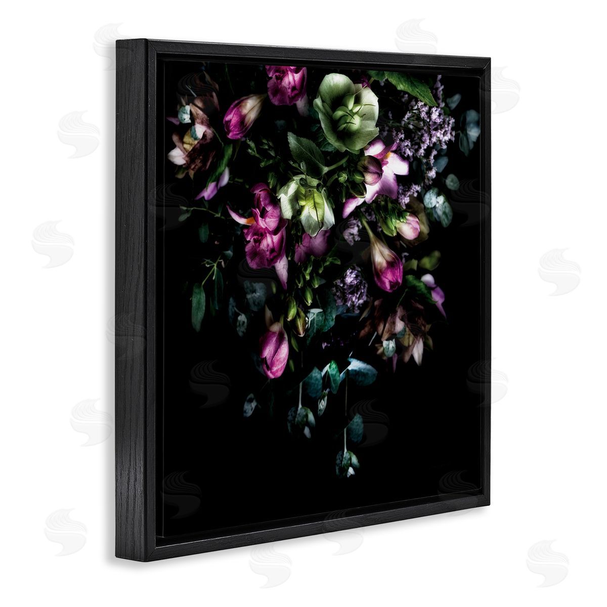 Elegant Purple Floral Arrangement Black Floating Frame Canvas Wall Art, Home Decor by Elise Catterall