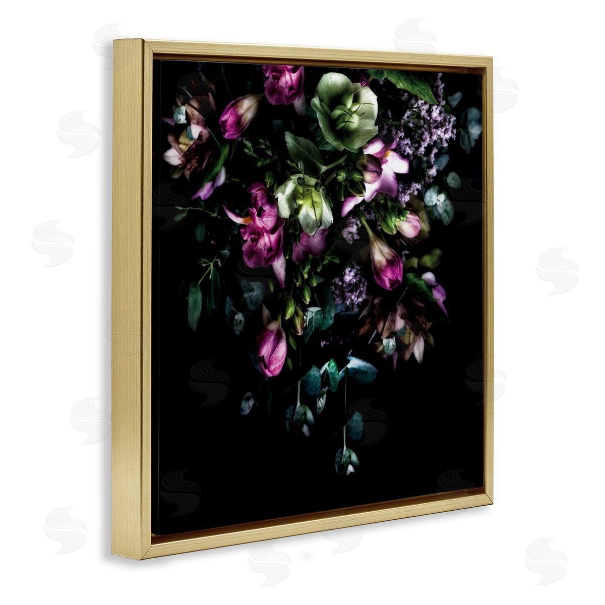 Elegant Purple Floral Arrangement Gold Floating Frame Canvas Wall Art, Home Decor by Elise Catterall
