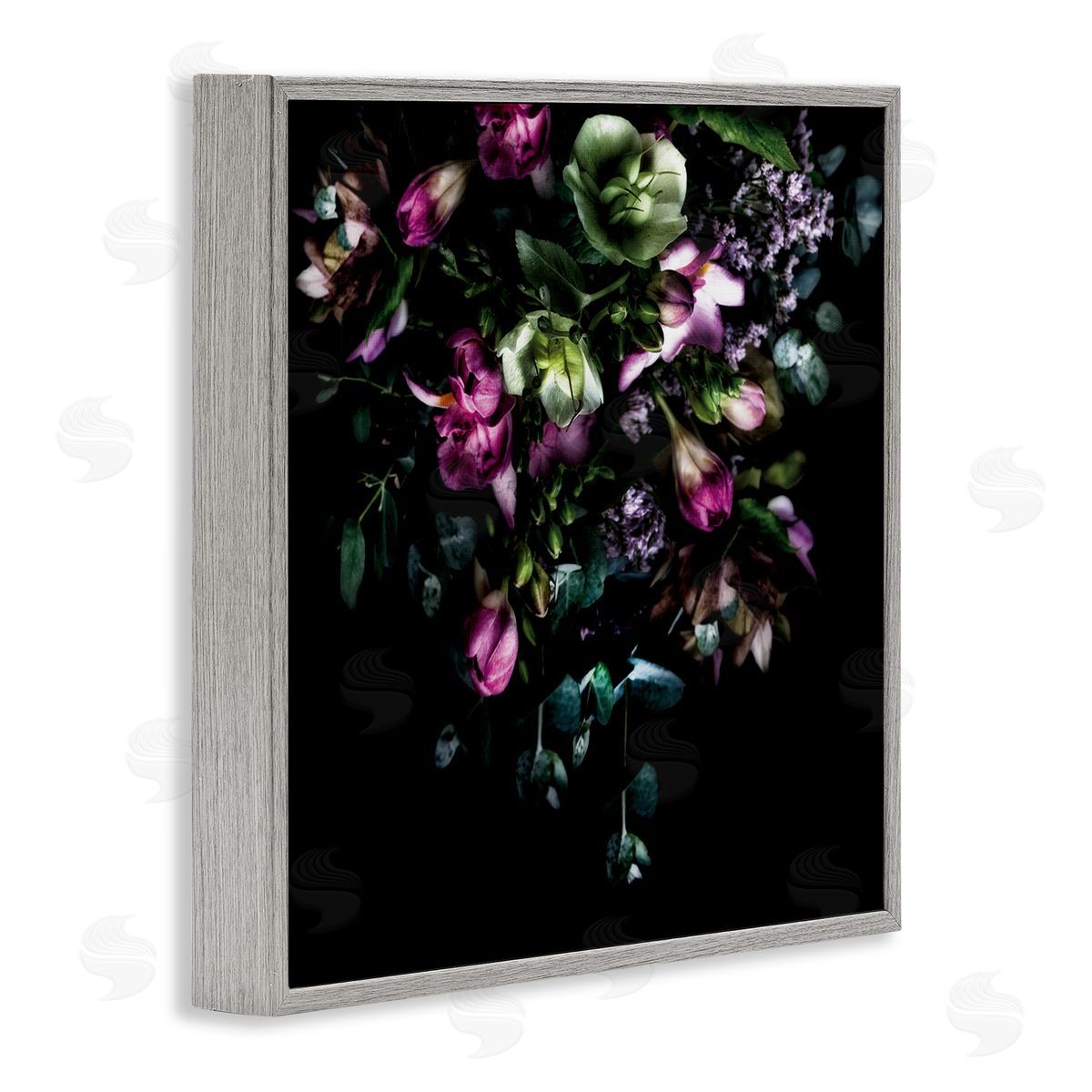 Elegant Purple Floral Arrangement Grey Frame Print Wall Art, Home Decor by Elise Catterall