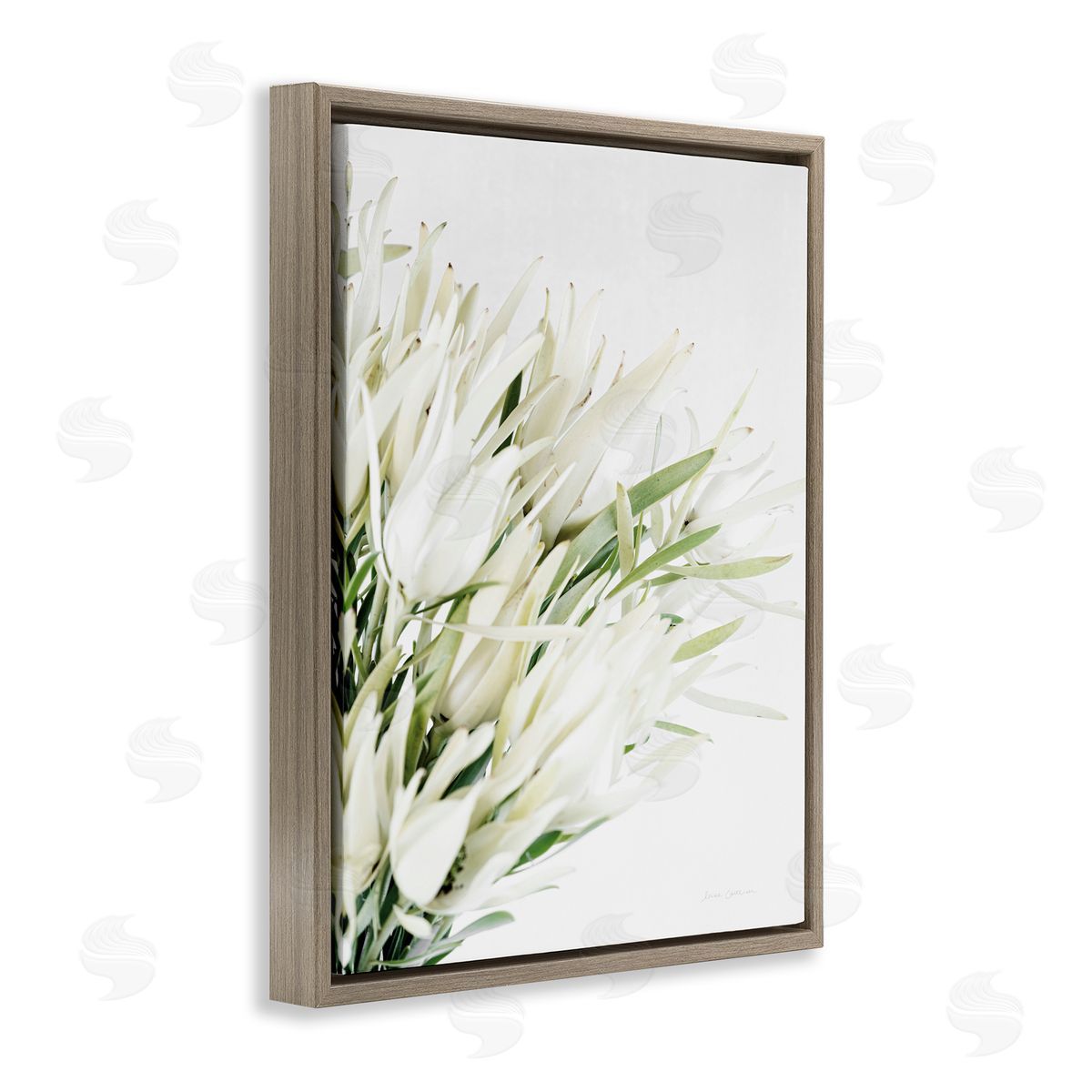 Bright Natural Flower Arrangement Brown Floating Frame Canvas Wall Art, Home Decor by Elise Catterall