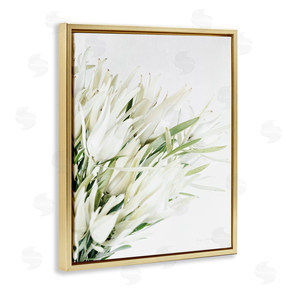 Bright Natural Flower Arrangement Gold Floating Frame Canvas Wall Art, Home Decor by Elise Catterall