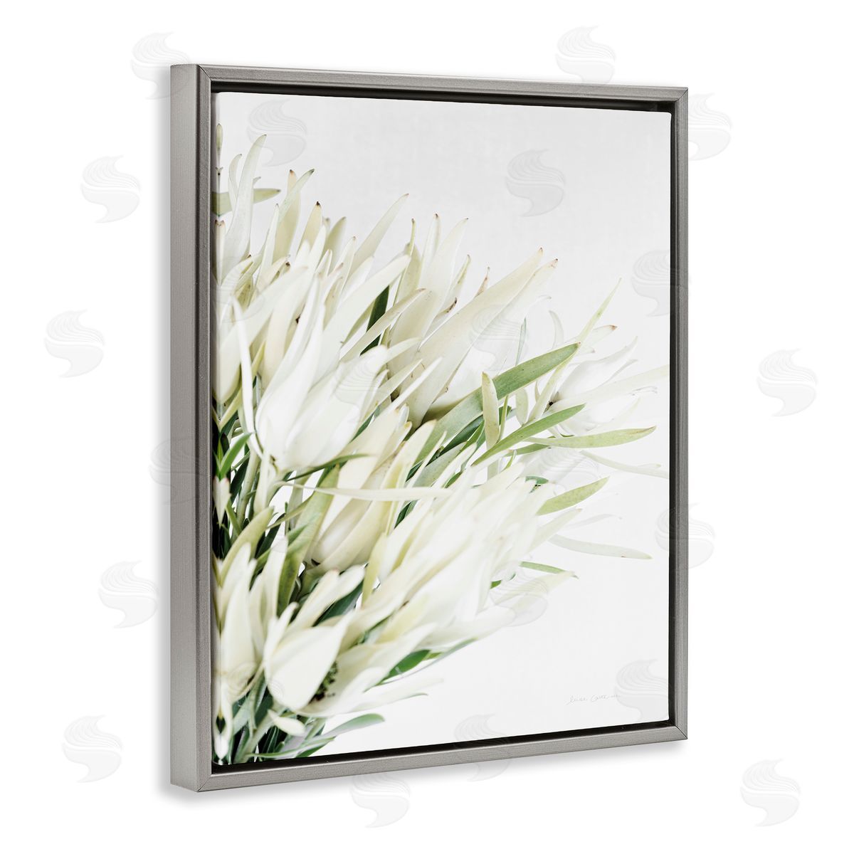 Bright Natural Flower Arrangement Grey Floating Frame Canvas Wall Art, Home Decor by Elise Catterall