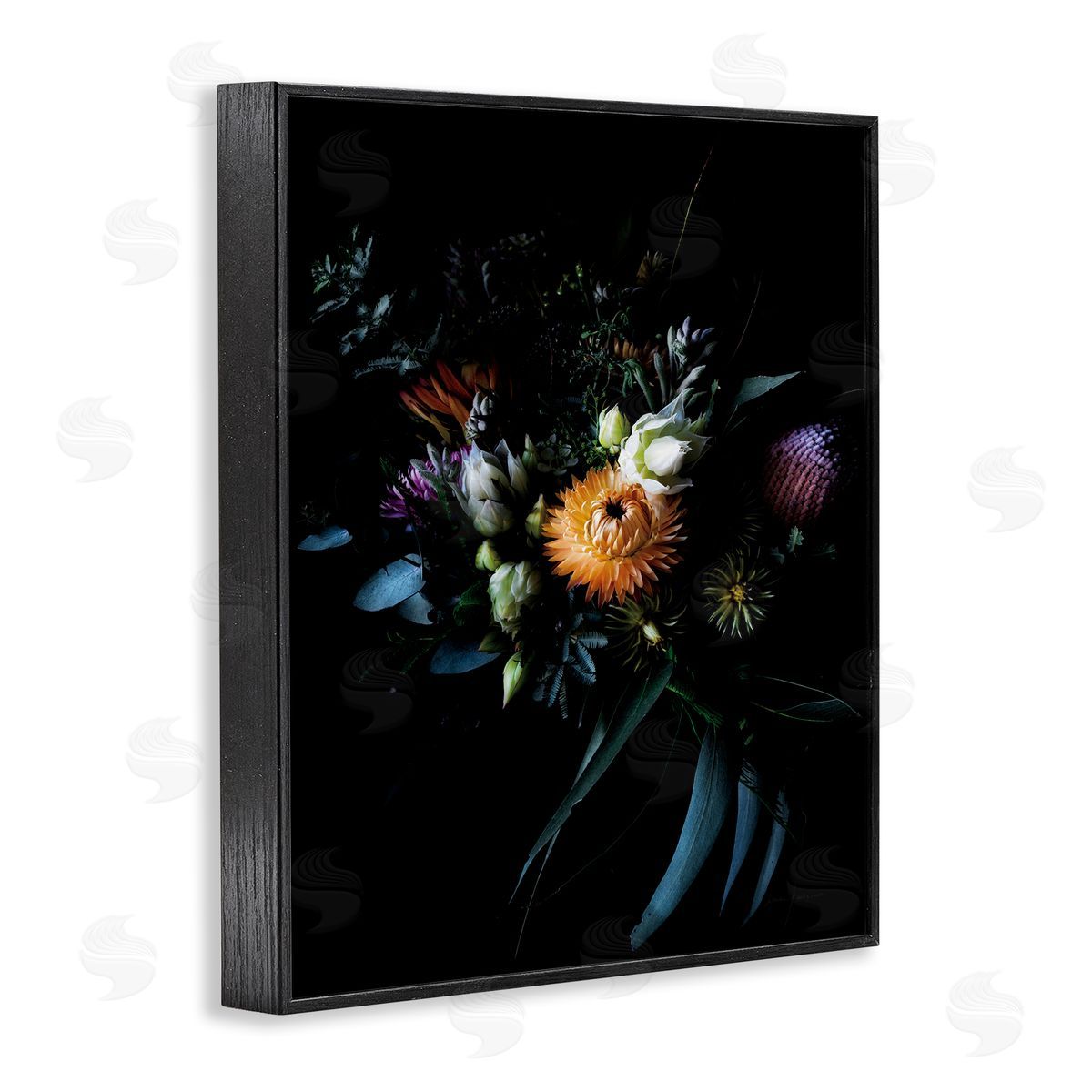 Elegant Multi-Color Flower Bouquet Black Frame Print Wall Art, Home Decor by Elise Catterall