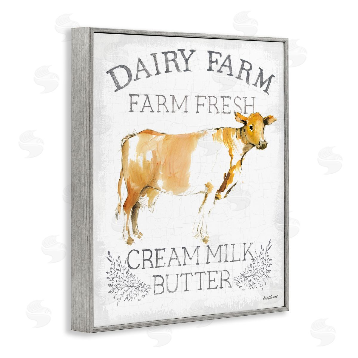 Country Cow Dairy Farm Sign Grey Frame Print Wall Art, Home Decor by Avery Tillmon