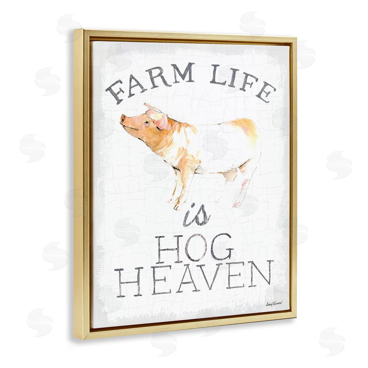 Farm Life is Hog Heaven Gold Floating Frame Canvas Wall Art, Home Decor by Avery Tillmon