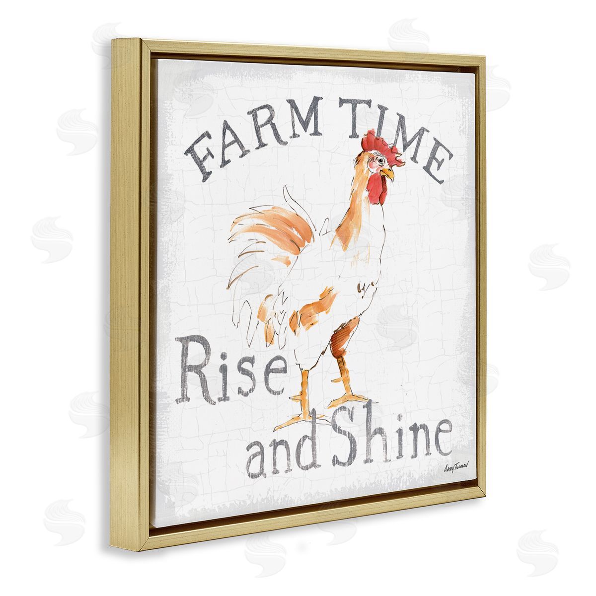 Rise and Shine Morning Chicken Gold Floating Frame Canvas Wall Art, Home Decor by Avery Tillmon