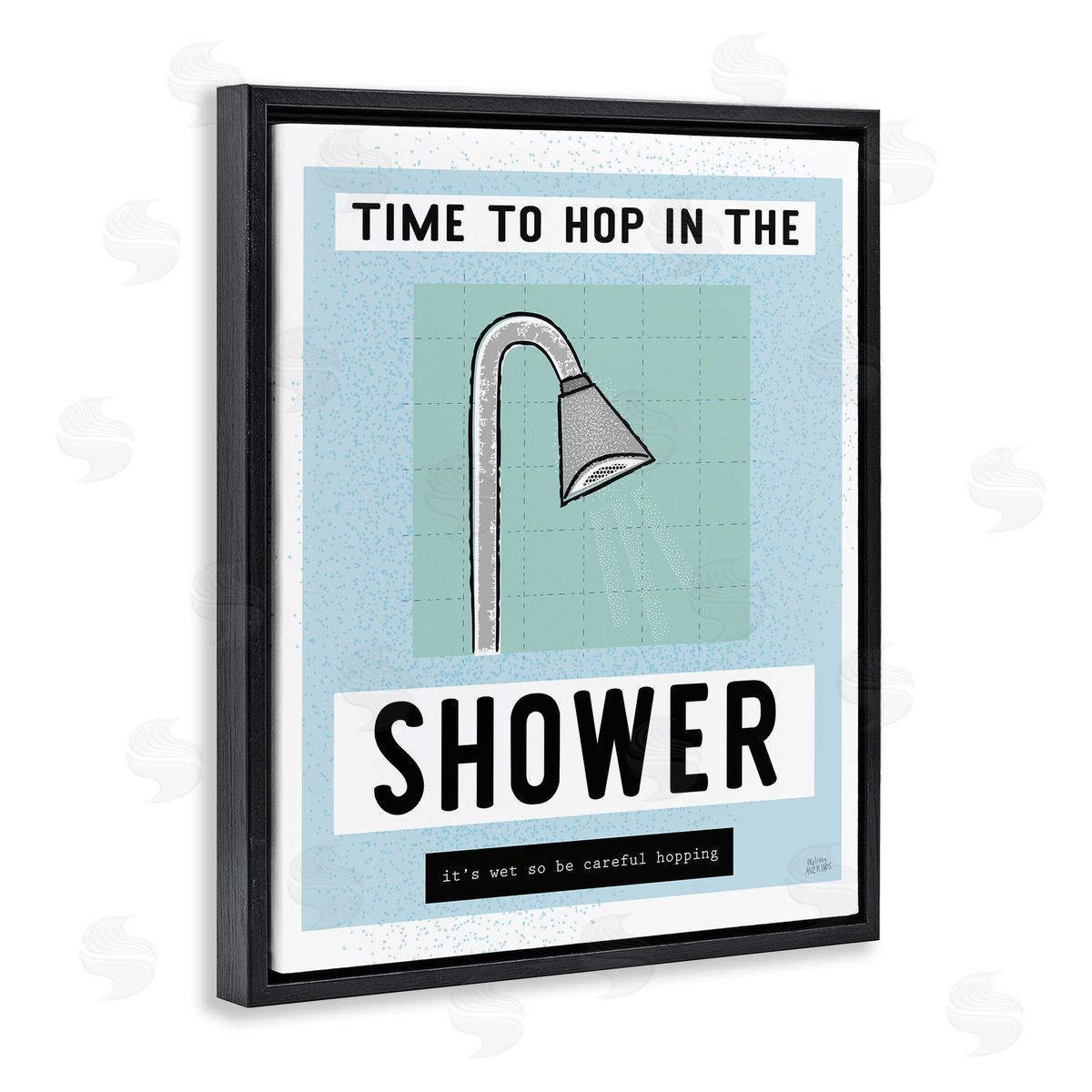 Bathroom Shower Time Phrase Black Floating Frame Canvas Wall Art, Home Decor by Melissa Averinos