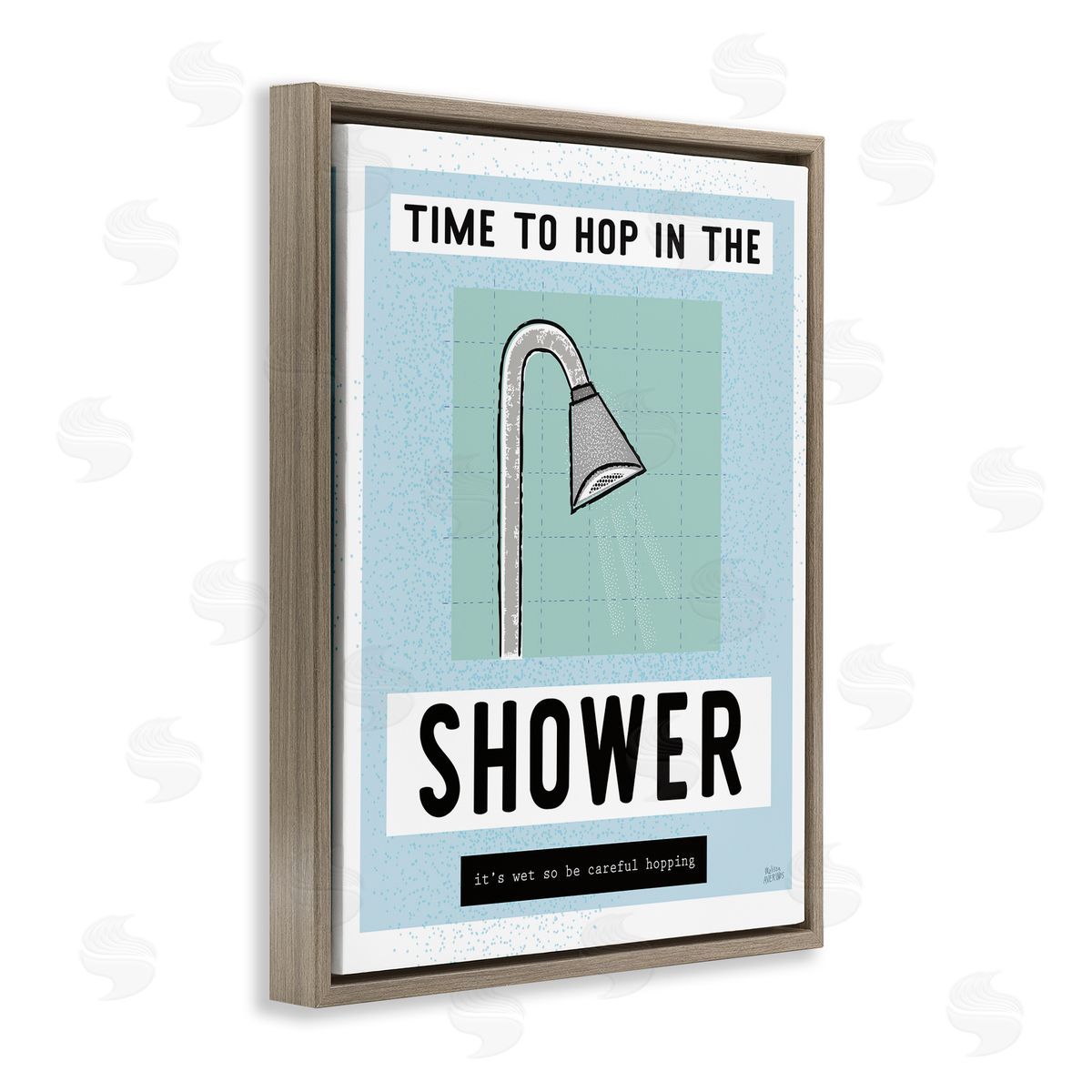 Bathroom Shower Time Phrase Brown Floating Frame Canvas Wall Art, Home Decor by Melissa Averinos