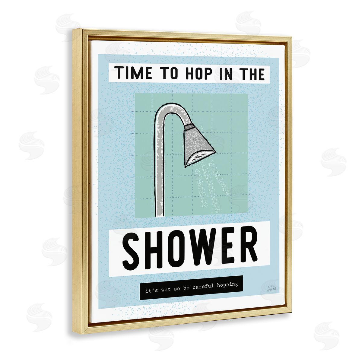 Bathroom Shower Time Phrase Gold Floating Frame Canvas Wall Art, Home Decor by Melissa Averinos
