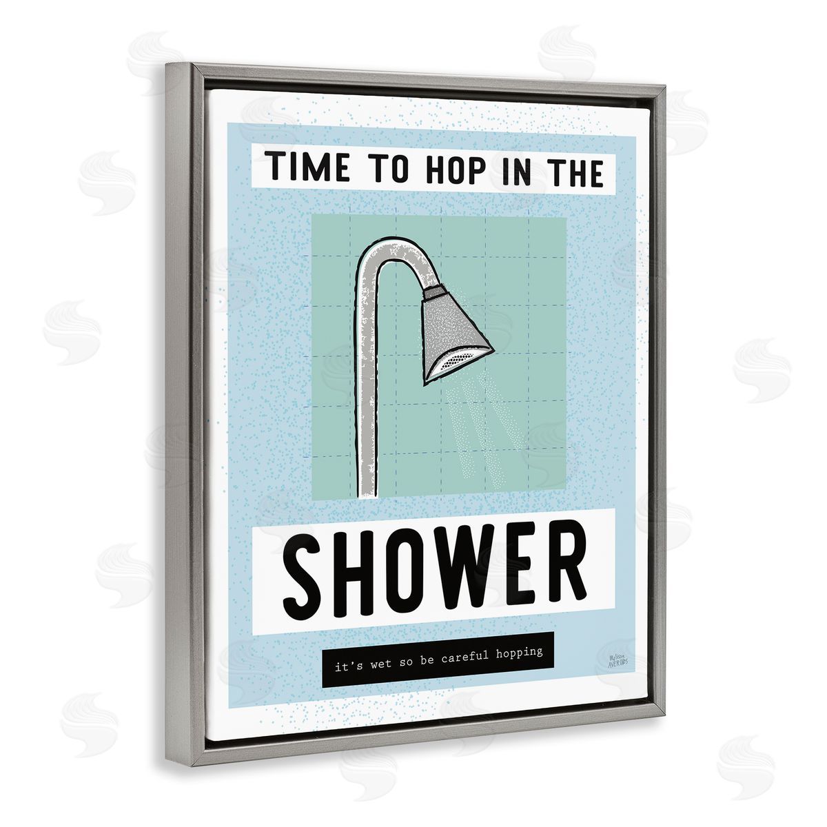 Bathroom Shower Time Phrase Grey Floating Frame Canvas Wall Art, Home Decor by Melissa Averinos