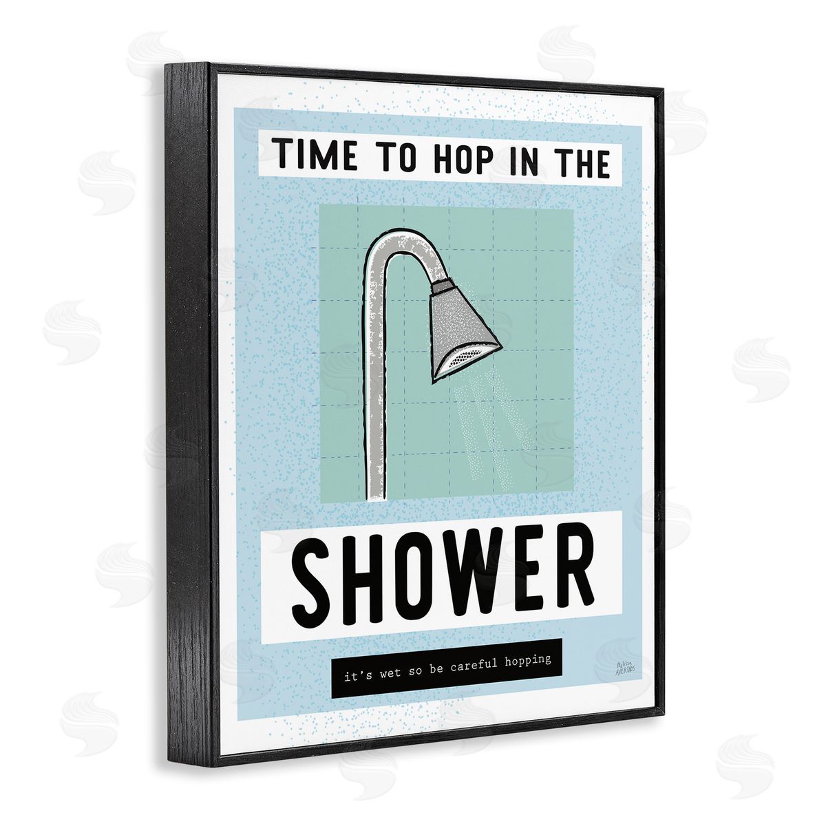 Bathroom Shower Time Phrase Black Frame Print Wall Art, Home Decor by Melissa Averinos