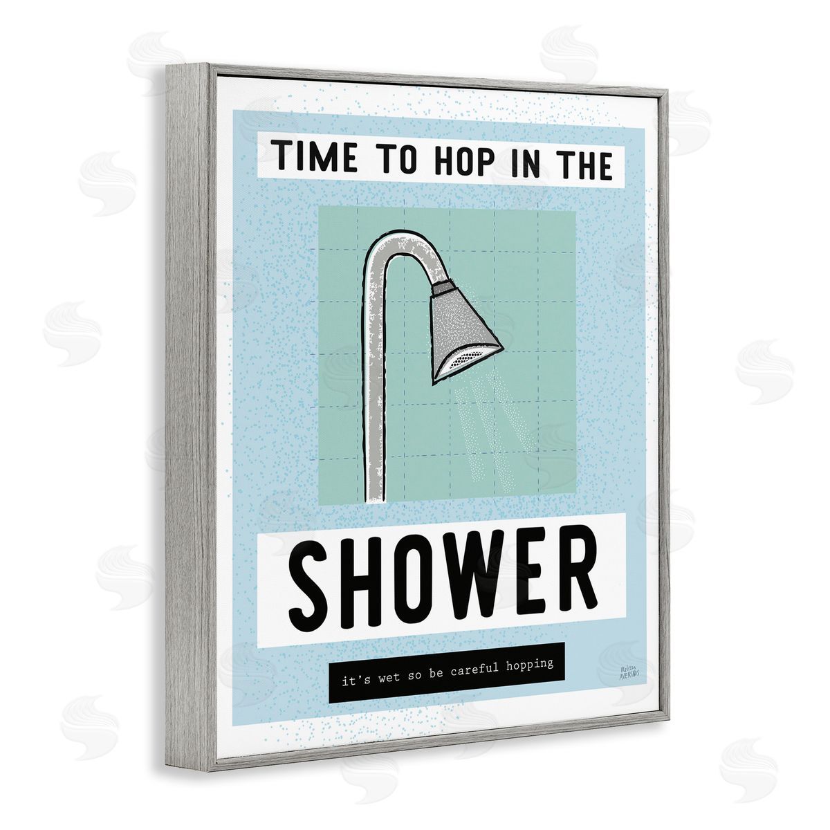 Bathroom Shower Time Phrase Grey Frame Print Wall Art, Home Decor by Melissa Averinos