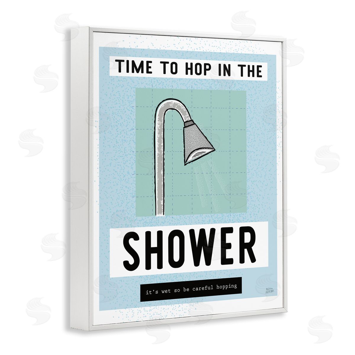 Bathroom Shower Time Phrase White Frame Print Wall Art, Home Decor by Melissa Averinos
