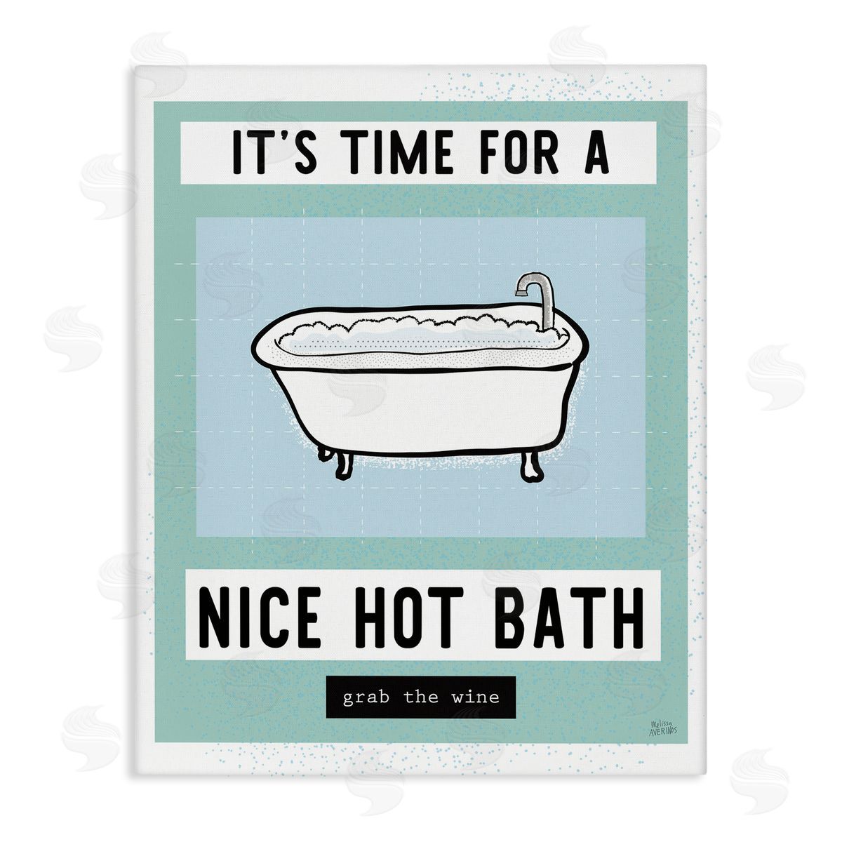 Hot Bath and Wine Phrase Canvas Wall Art, Home Decor by Melissa Averinos