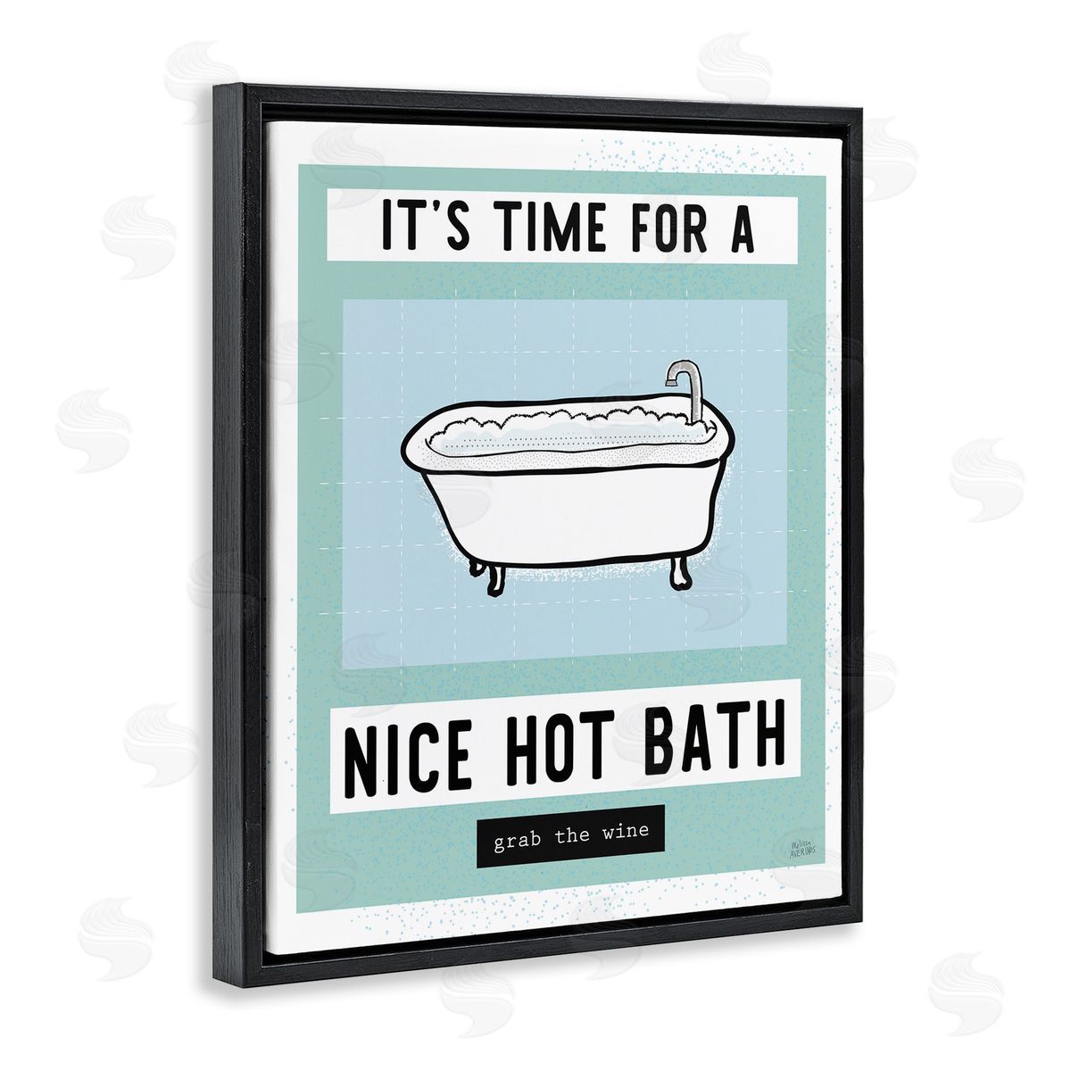 Hot Bath and Wine Phrase Black Floating Frame Canvas Wall Art, Home Decor by Melissa Averinos