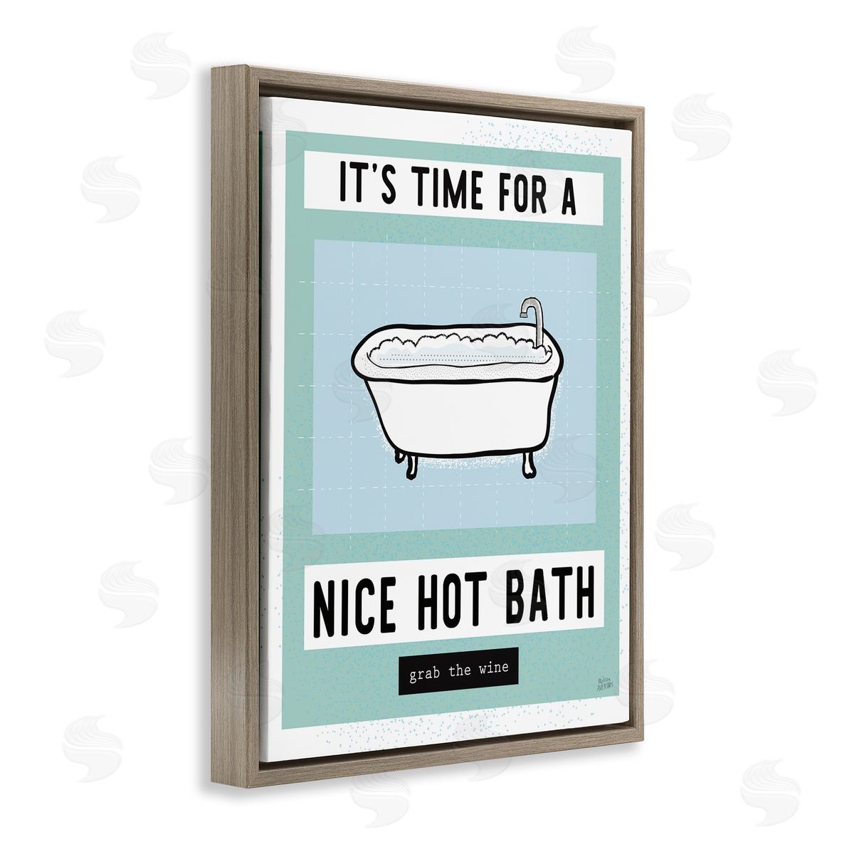Hot Bath and Wine Phrase Brown Floating Frame Canvas Wall Art, Home Decor by Melissa Averinos