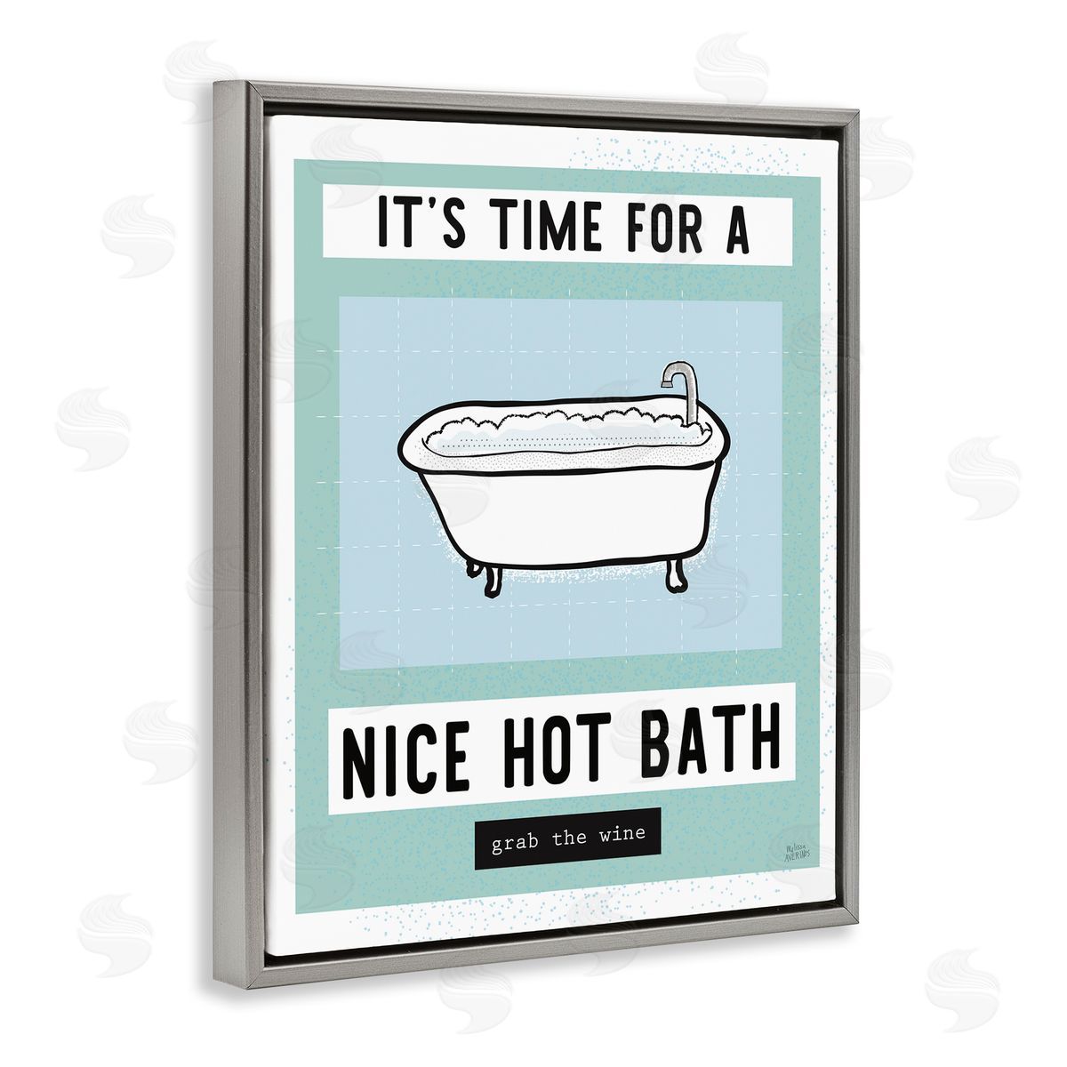 Hot Bath and Wine Phrase Grey Floating Frame Canvas Wall Art, Home Decor by Melissa Averinos