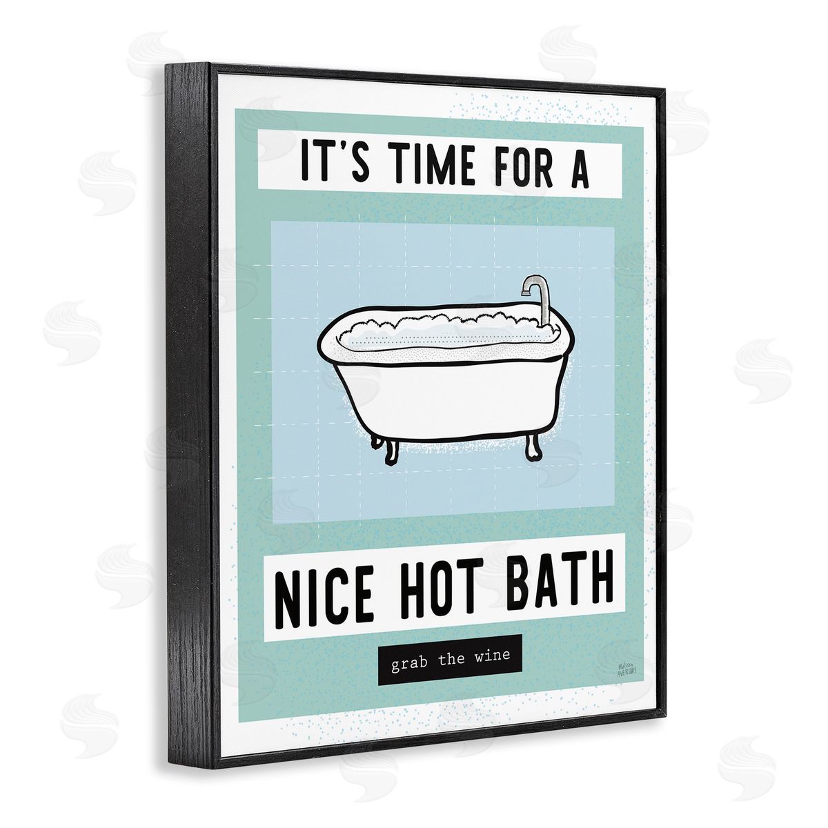 Hot Bath and Wine Phrase Black Frame Print Wall Art, Home Decor by Melissa Averinos