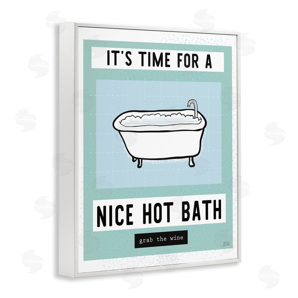 Hot Bath and Wine Phrase White Frame Print Wall Art, Home Decor by Melissa Averinos
