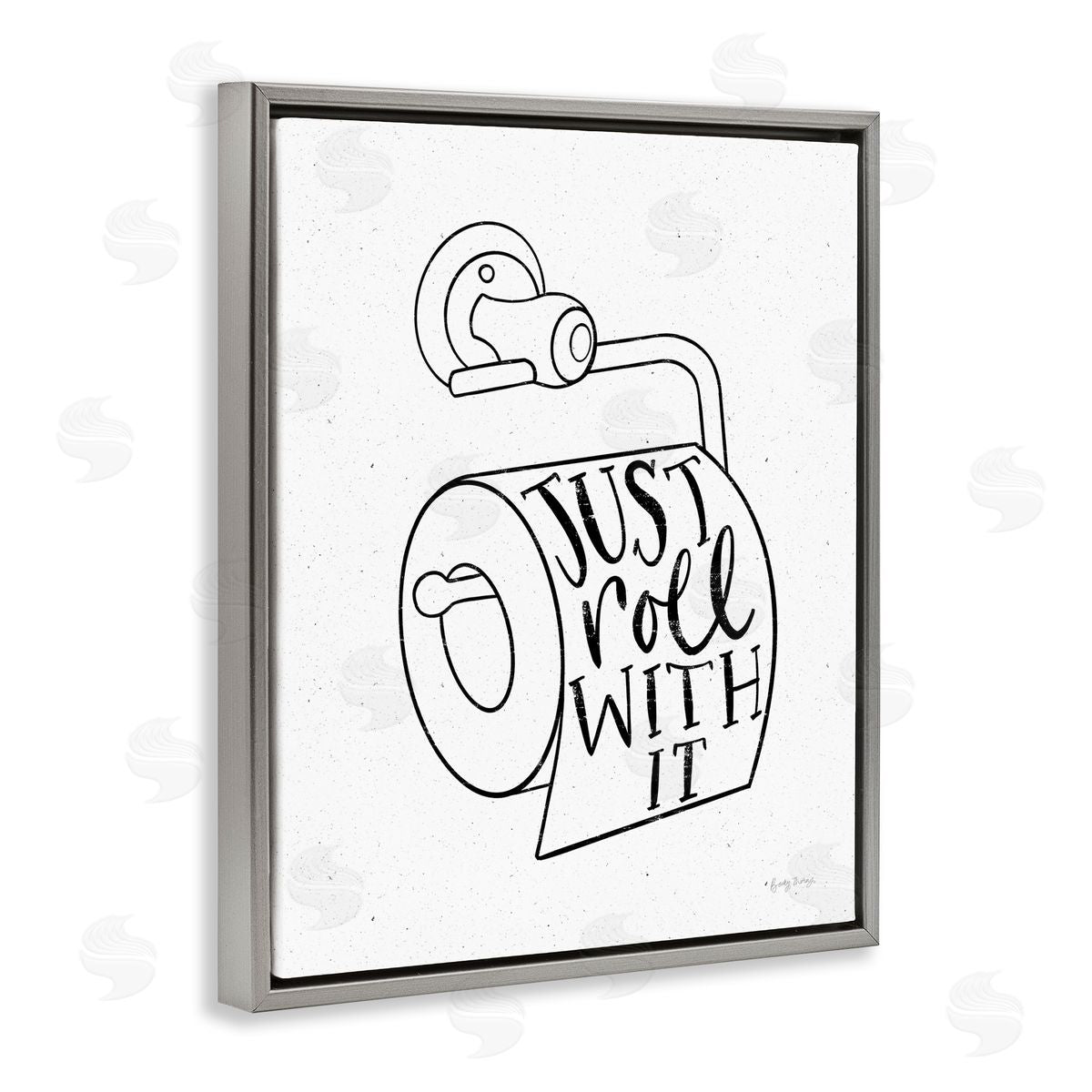 Just Roll With It Toilet Paper Grey Floating Frame Canvas Wall Art, Home Decor by Becky Thorns