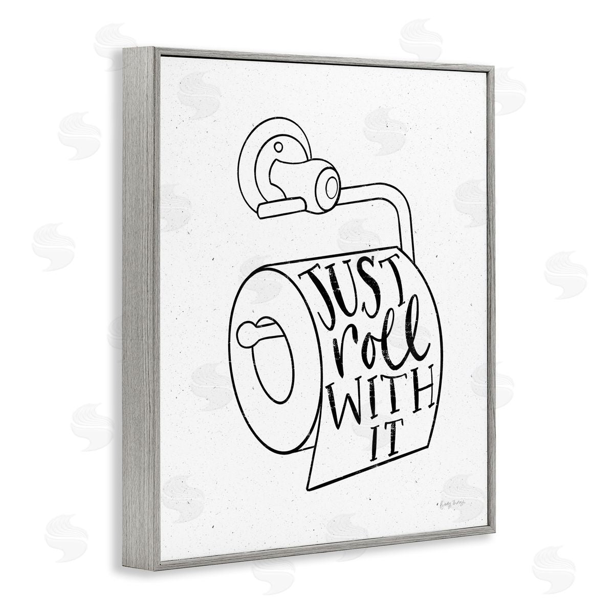 Just Roll With It Toilet Paper Grey Frame Print Wall Art, Home Decor by Becky Thorns