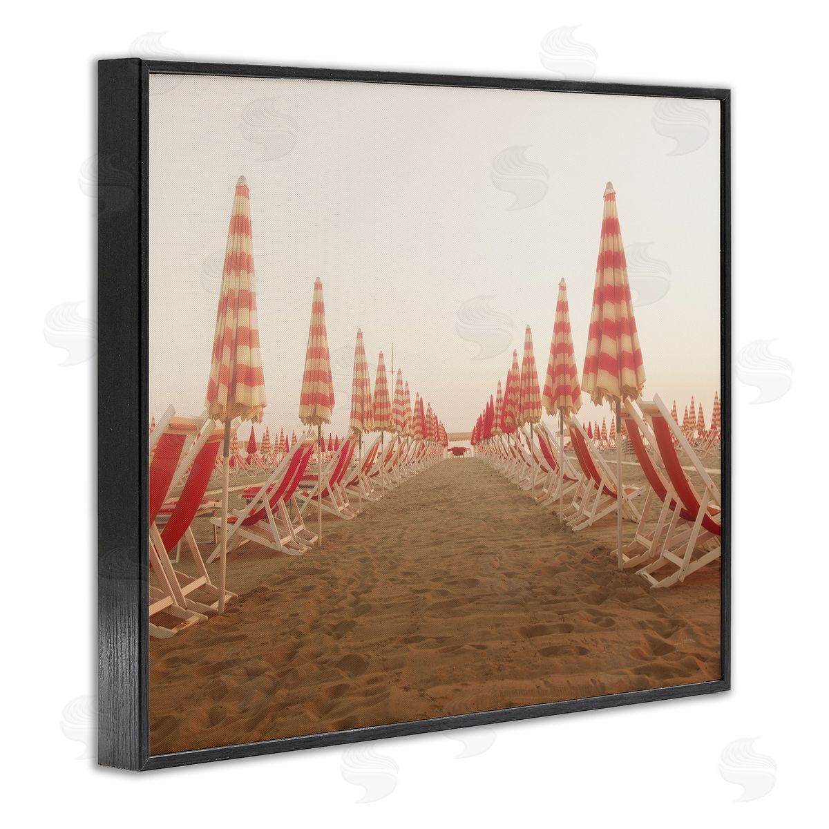 Symmetric Beach Chairs on Sand Black Frame Print Wall Art, Home Decor by Aledanda
