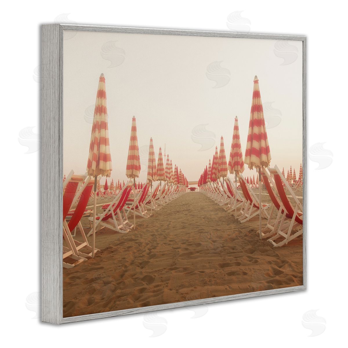 Symmetric Beach Chairs on Sand Grey Frame Print Wall Art, Home Decor by Aledanda