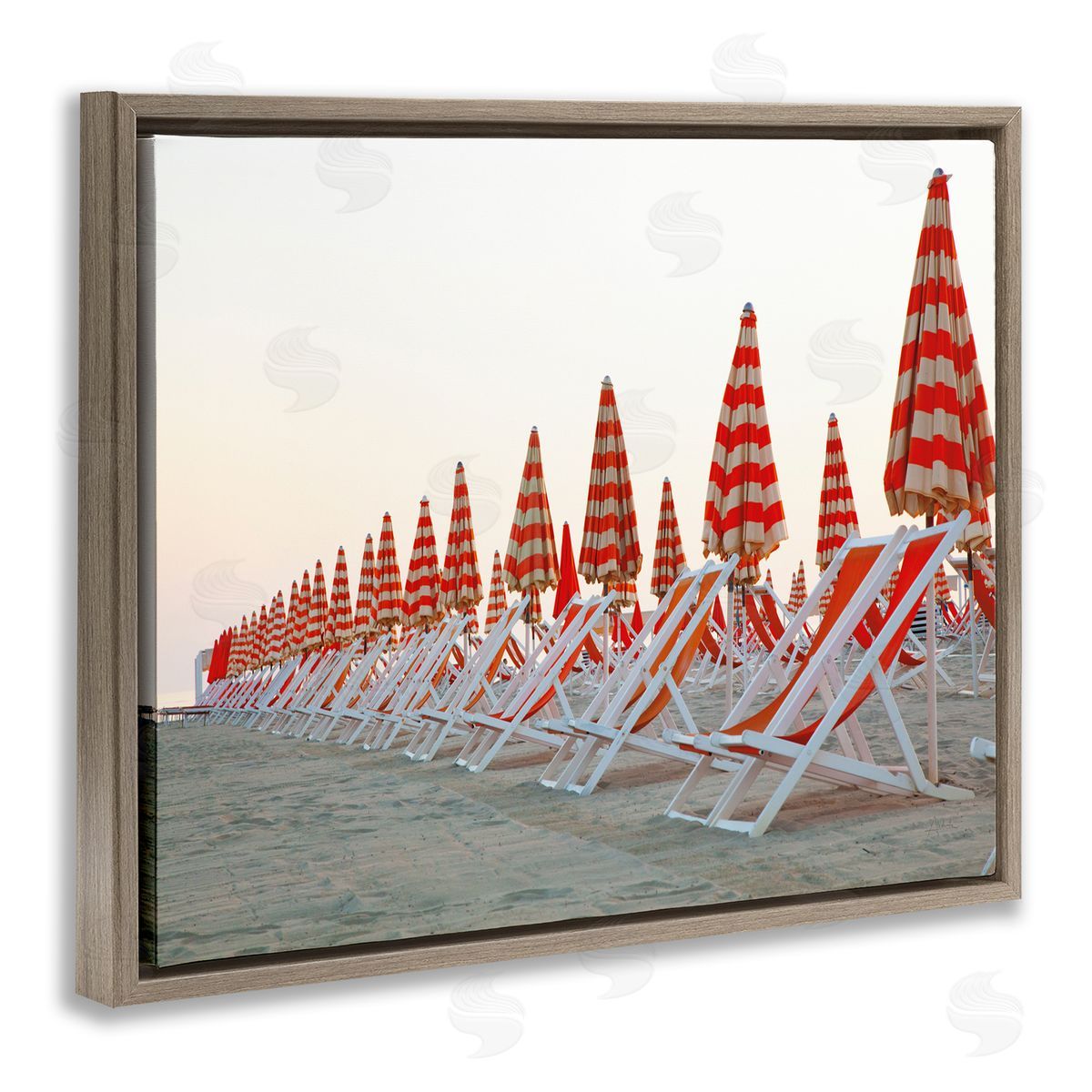 Beach Chairs and Umbrellas Brown Floating Frame Canvas Wall Art, Home Decor by Aledanda