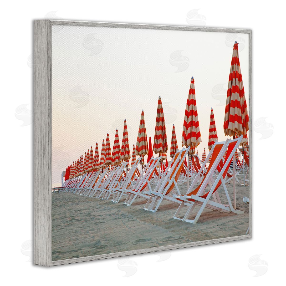 Beach Chairs and Umbrellas Grey Frame Print Wall Art, Home Decor by Aledanda