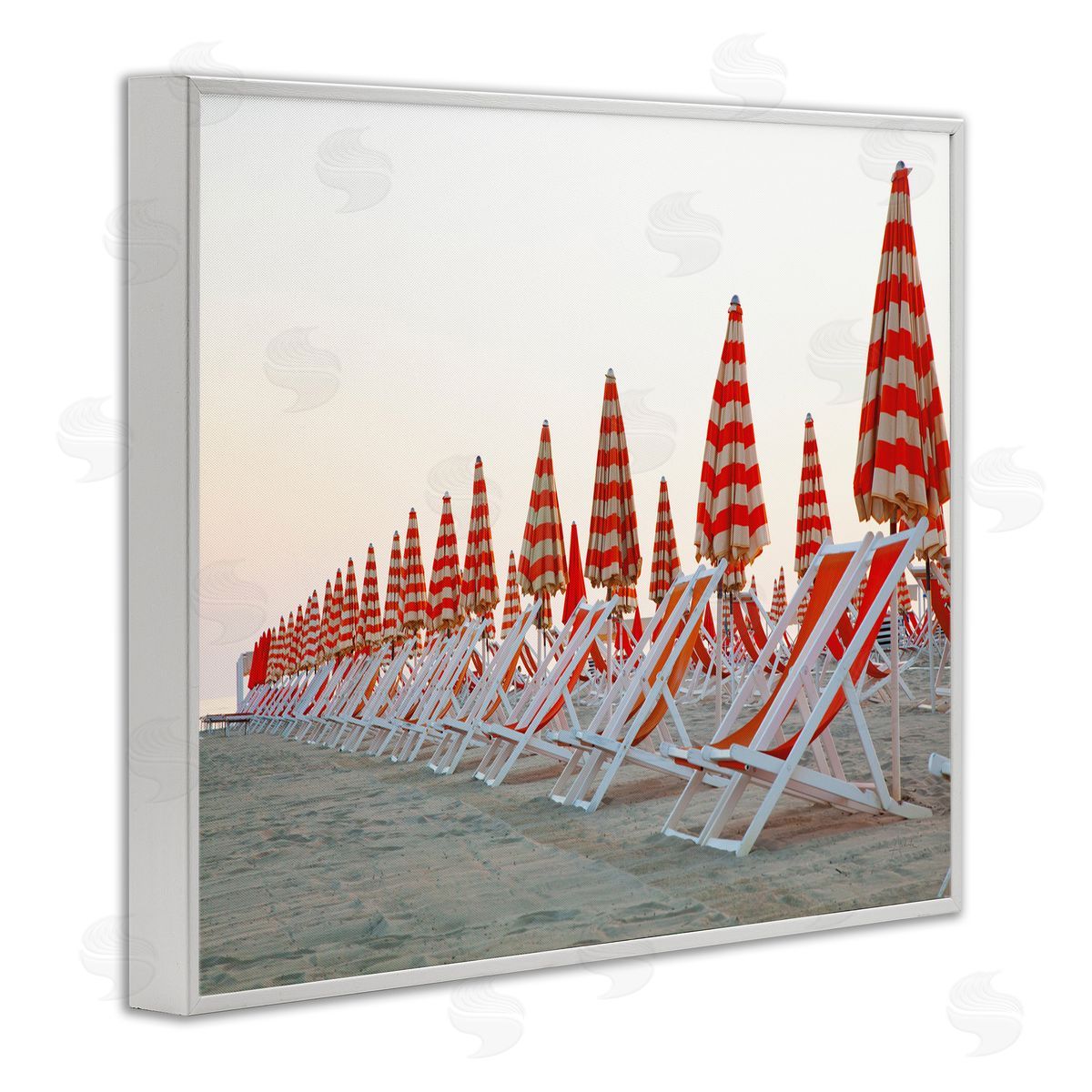 Beach Chairs and Umbrellas White Frame Print Wall Art, Home Decor by Aledanda