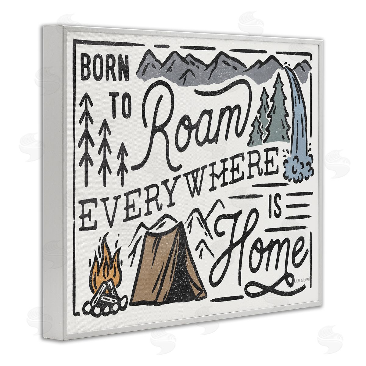 Born To Roam Everywhere White Frame Print Wall Art, Home Decor by Laura Marshall