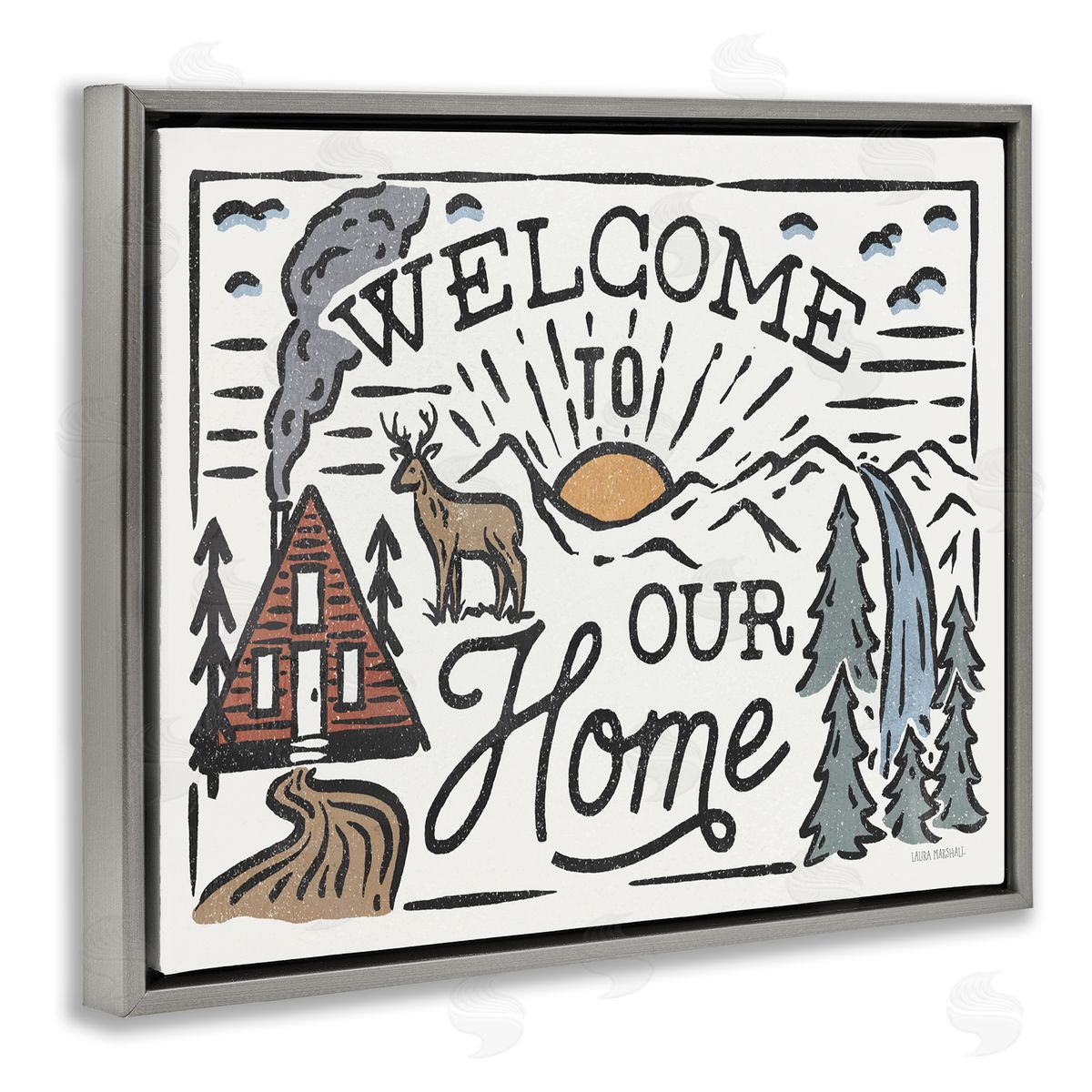 Welcome to Our Home Grey Floating Frame Canvas Wall Art, Home Decor by Laura Marshall