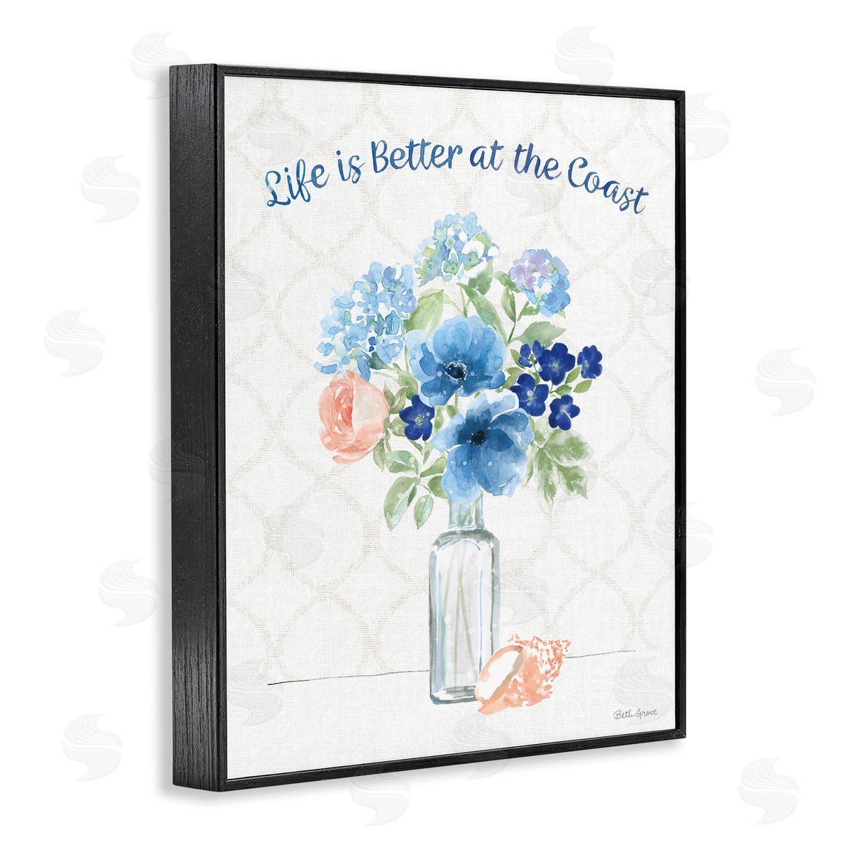 Better at the Coast Florals Black Frame Print Wall Art, Home Decor by Beth Grove