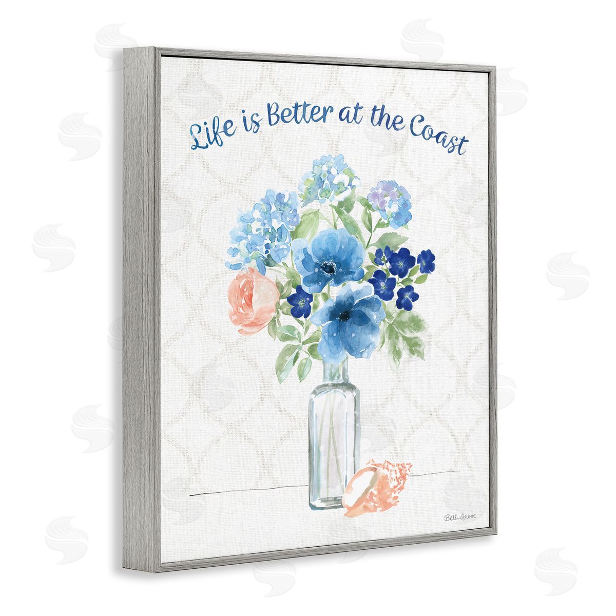 Better at the Coast Florals Grey Frame Print Wall Art, Home Decor by Beth Grove