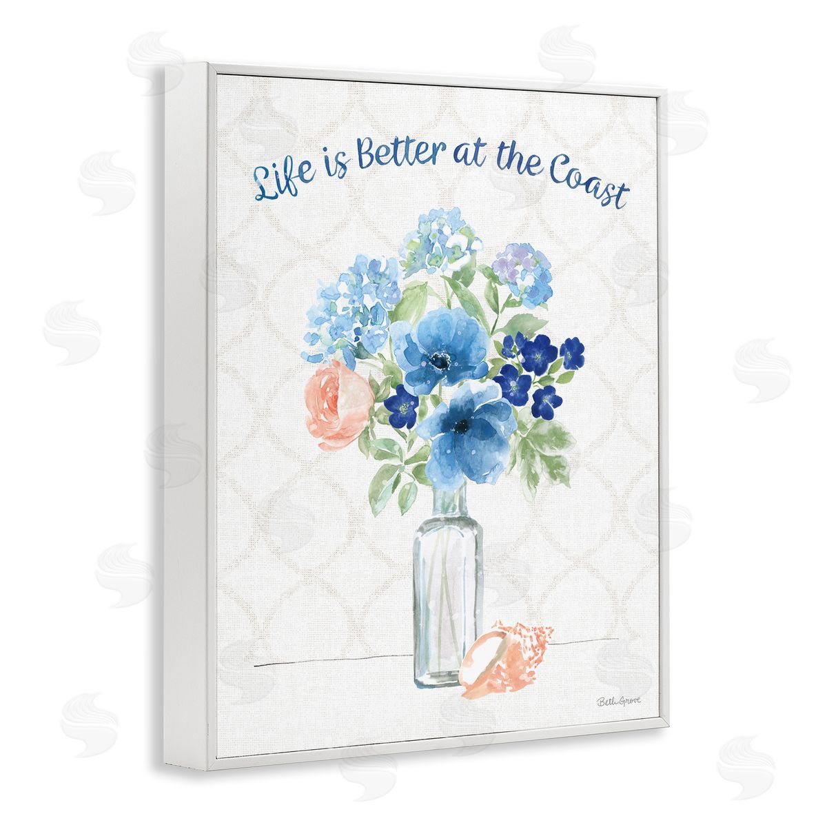Better at the Coast Florals White Frame Print Wall Art, Home Decor by Beth Grove